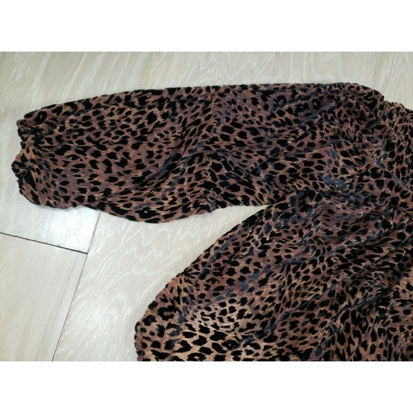 FREE PEOPLE Sheer Loose Leopard Print Blouse Top Medium Women's V Neck Boho - Picture 10 of 10